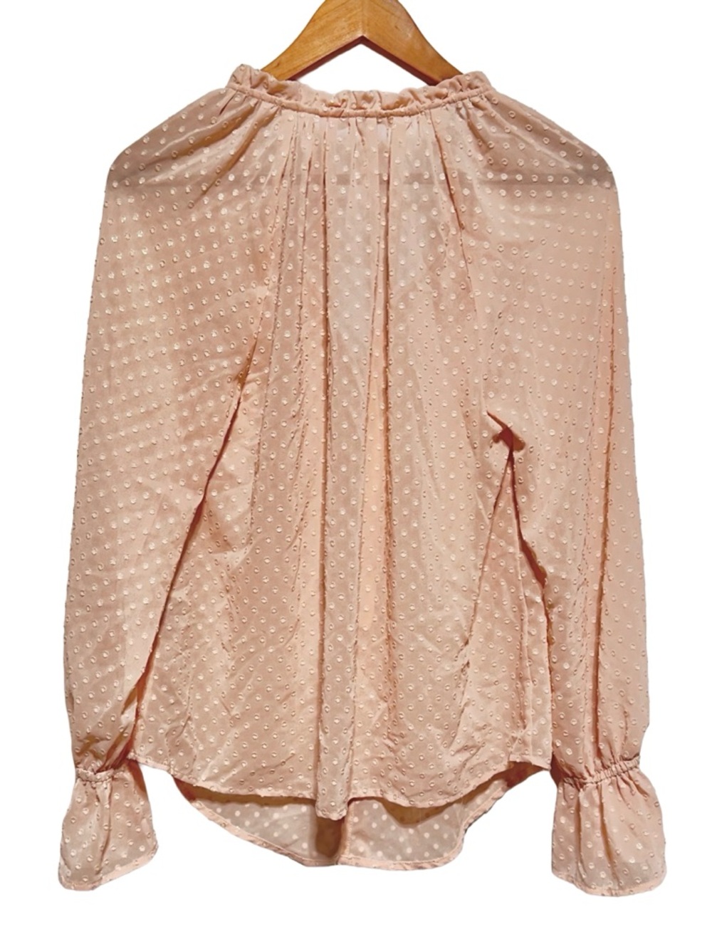 EVER NEW | Peach Blush Gold Metallic Dot Ruffle Coquette Poetcore Blouse Boho - Picture 9 of 10